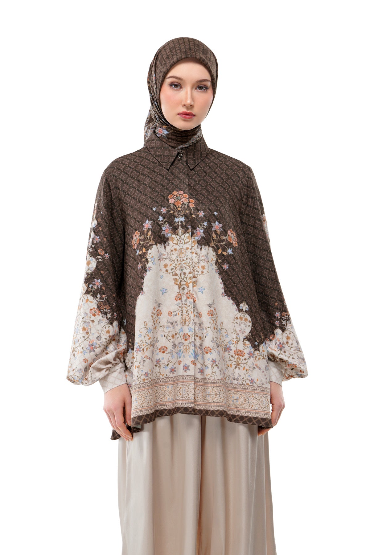 Raudhah Raya Puff Sleeve Shirt - Brown