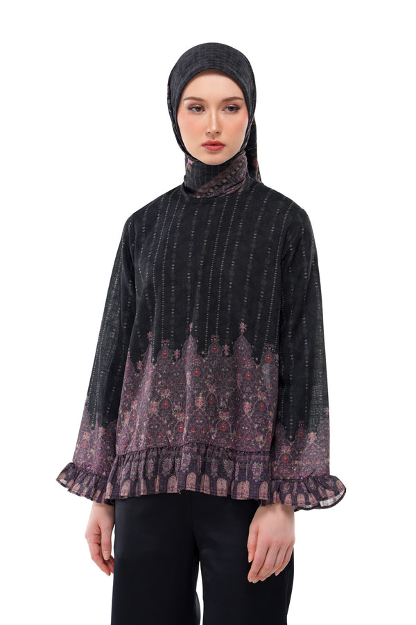 Raudhah Raya Ruffle Blouse - Black