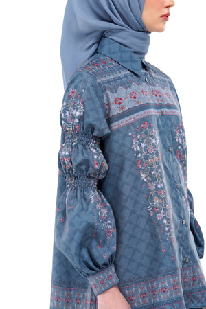 Raudhah Raya Smock Sleeve Shirt - Denim