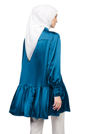 Belvie Peplum Shirt - Mykonos Blue