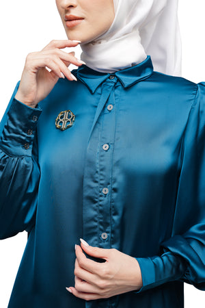 Belvie Peplum Shirt - Mykonos Blue