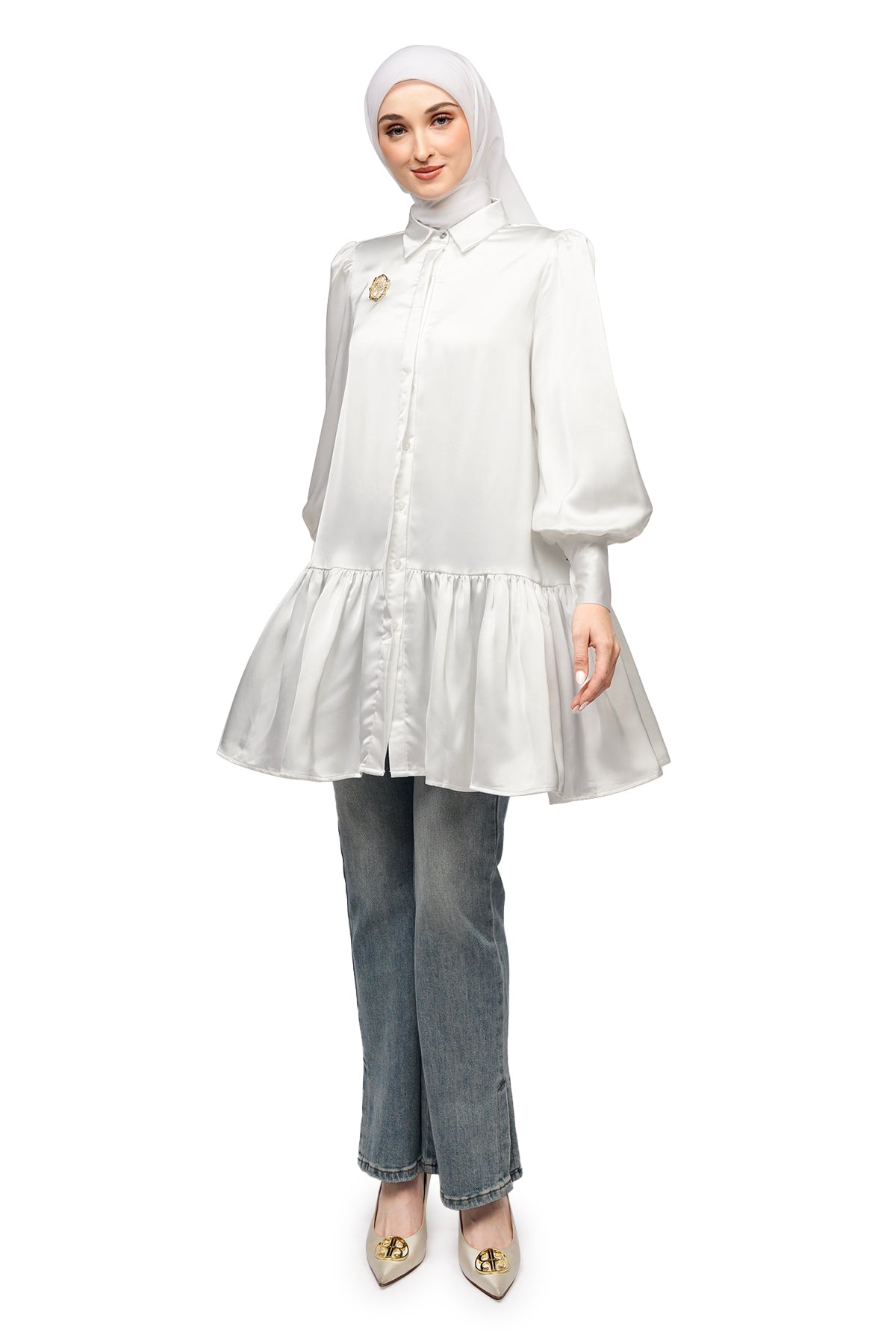Belvie Peplum Shirt - White