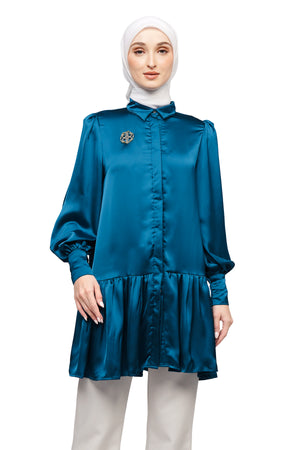 Belvie Peplum Shirt - Mykonos Blue