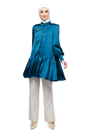 Belvie Peplum Shirt - Mykonos Blue