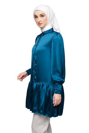 Belvie Peplum Shirt - Mykonos Blue