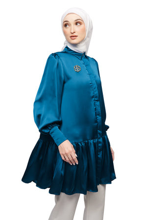 Belvie Peplum Shirt - Mykonos Blue