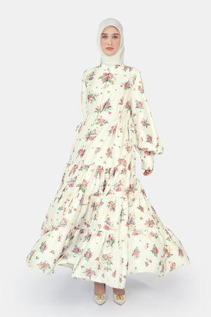 Romantic Eid Ruffle Dress - Cream