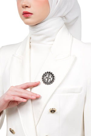 Royal Round Brooch - Antique Silver