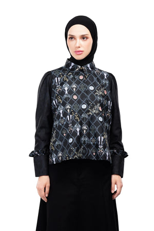 Serenata Ruffle Shirt - Black