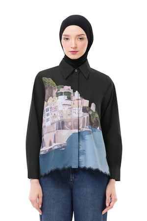 Sweet Escape Godet Shirt - Black