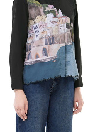 Sweet Escape Godet Shirt - Black