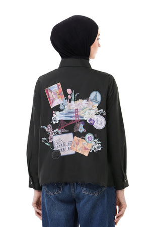 Sweet Escape Godet Shirt - Black