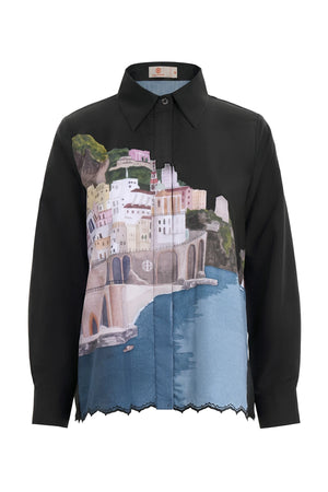Sweet Escape Godet Shirt - Black