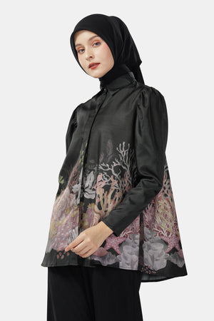 Sea Goddess Puff Sleeve shirt - Black