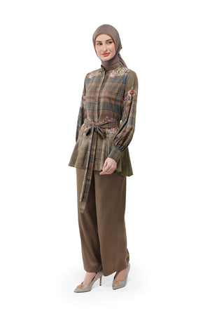 Tartan Fairy Peplum Shirt - Brown