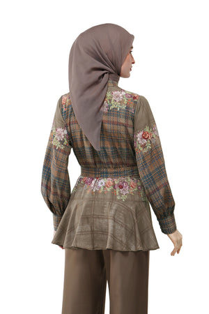 Tartan Fairy Peplum Shirt - Brown