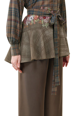 Tartan Fairy Peplum Shirt - Brown