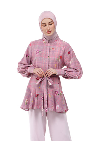 Tartan Fairy Peplum Shirt - Dusty Pink