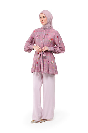 Tartan Fairy Peplum Shirt - Dusty Pink
