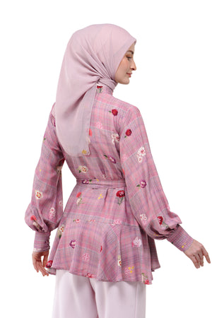 Tartan Fairy Peplum Shirt - Dusty Pink