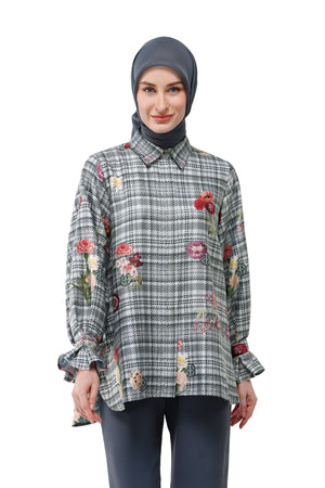 Tartan Fairy Ruffle Shirt - Grey