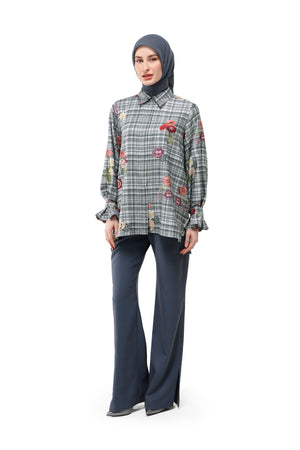 Tartan Fairy Ruffle Shirt - Grey