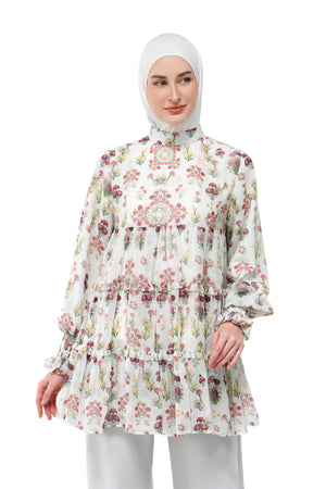 Tartan Fairy Tiered Blouse - Cream