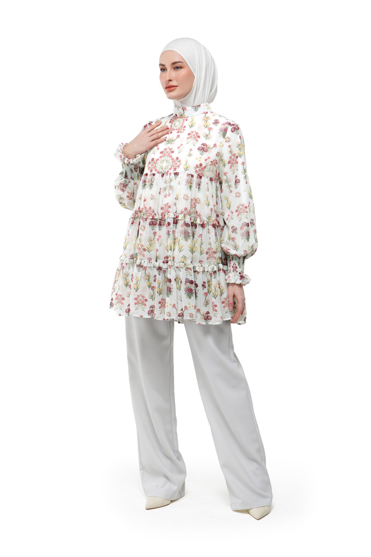 Tartan Fairy Tiered Blouse - Cream