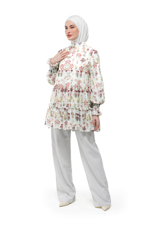 Tartan Fairy Tiered Blouse - Cream