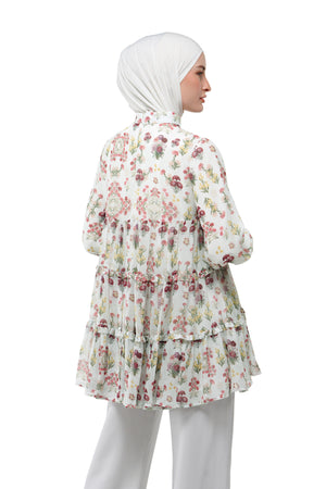 Tartan Fairy Tiered Blouse - Cream