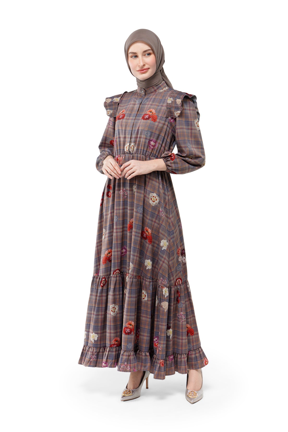 Tartan Fairy Tiered Dress - Brown