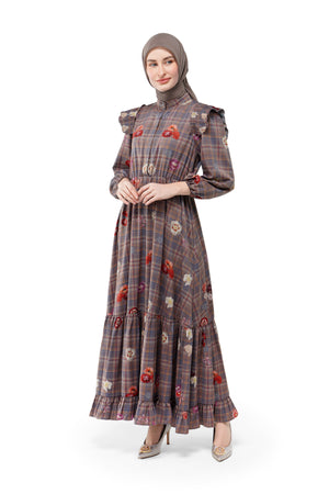 Tartan Fairy Tiered Dress - Brown