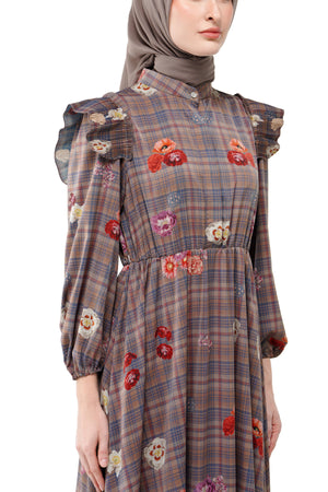 Tartan Fairy Tiered Dress - Brown