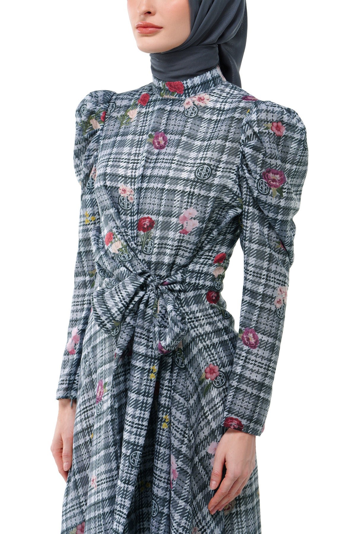 Tartan Fairy Wrap Dress - Grey - Nada Puspita Tartan Fairy Wrap Dress - Grey - Nada Puspita