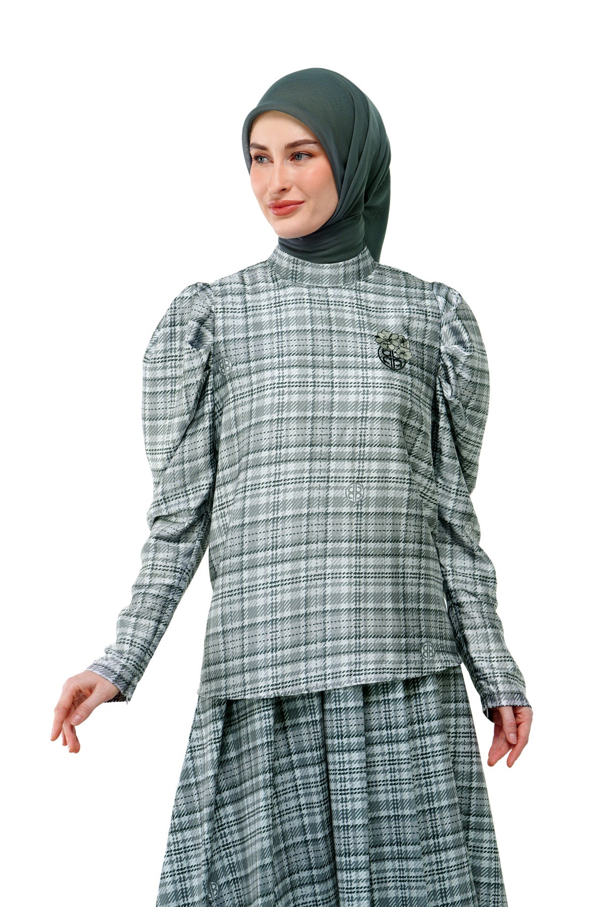 Tartan Fairy Puffy Blouse - Grey - Nada Puspita