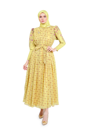 Take A Bow Pleated Dress - Lime