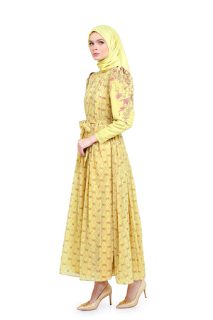 Take A Bow Pleated Dress - Lime