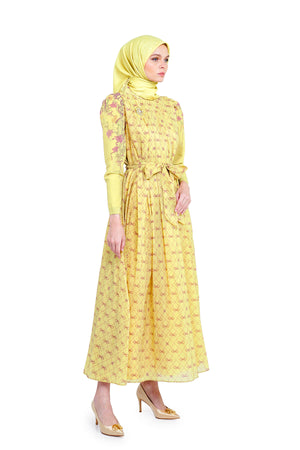 Take A Bow Pleated Dress - Lime