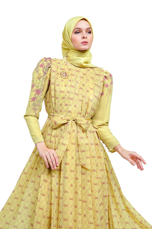 Take A Bow Pleated Dress - Lime