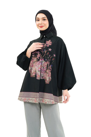 The Orient Puff Sleeve Shirt - Black