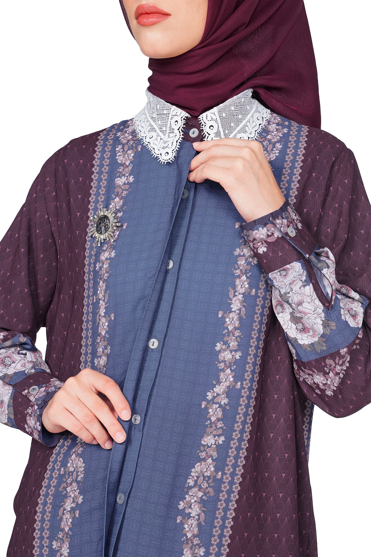 The Story Book Lace Collar Shirt - Maroon - Nada Puspita