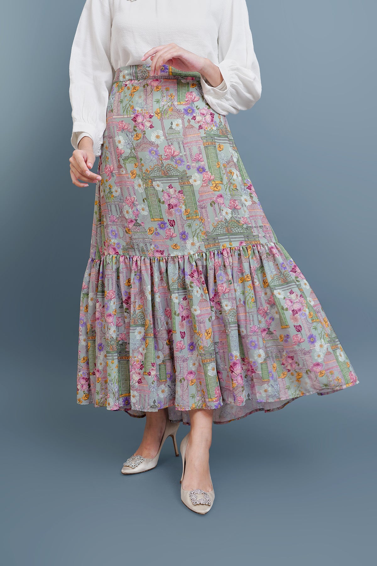 Botanical Flowy Skirt - Sage Green