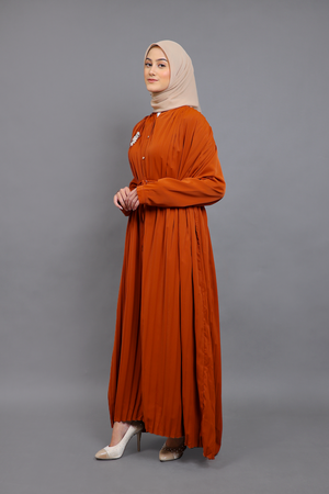 Clarissa Pleated Dress - Brick