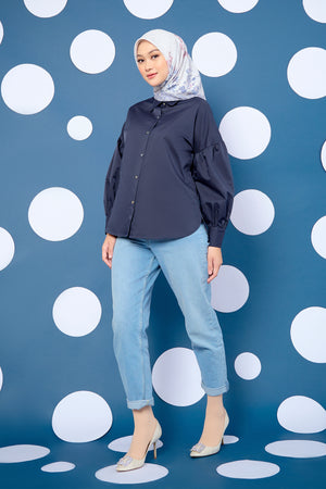 Puff Sleeved Shirt - Navy Blue