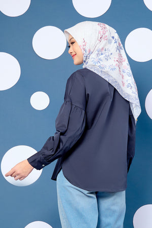 Puff Sleeved Shirt - Navy Blue