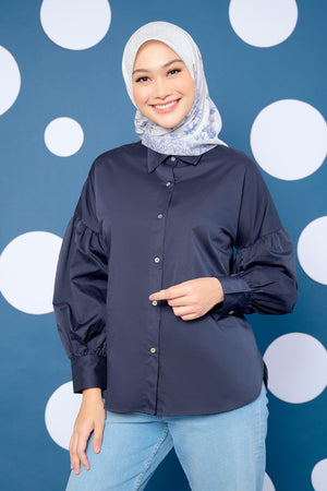 Puff Sleeved Shirt - Navy Blue