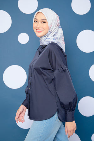 Puff Sleeved Shirt - Navy Blue