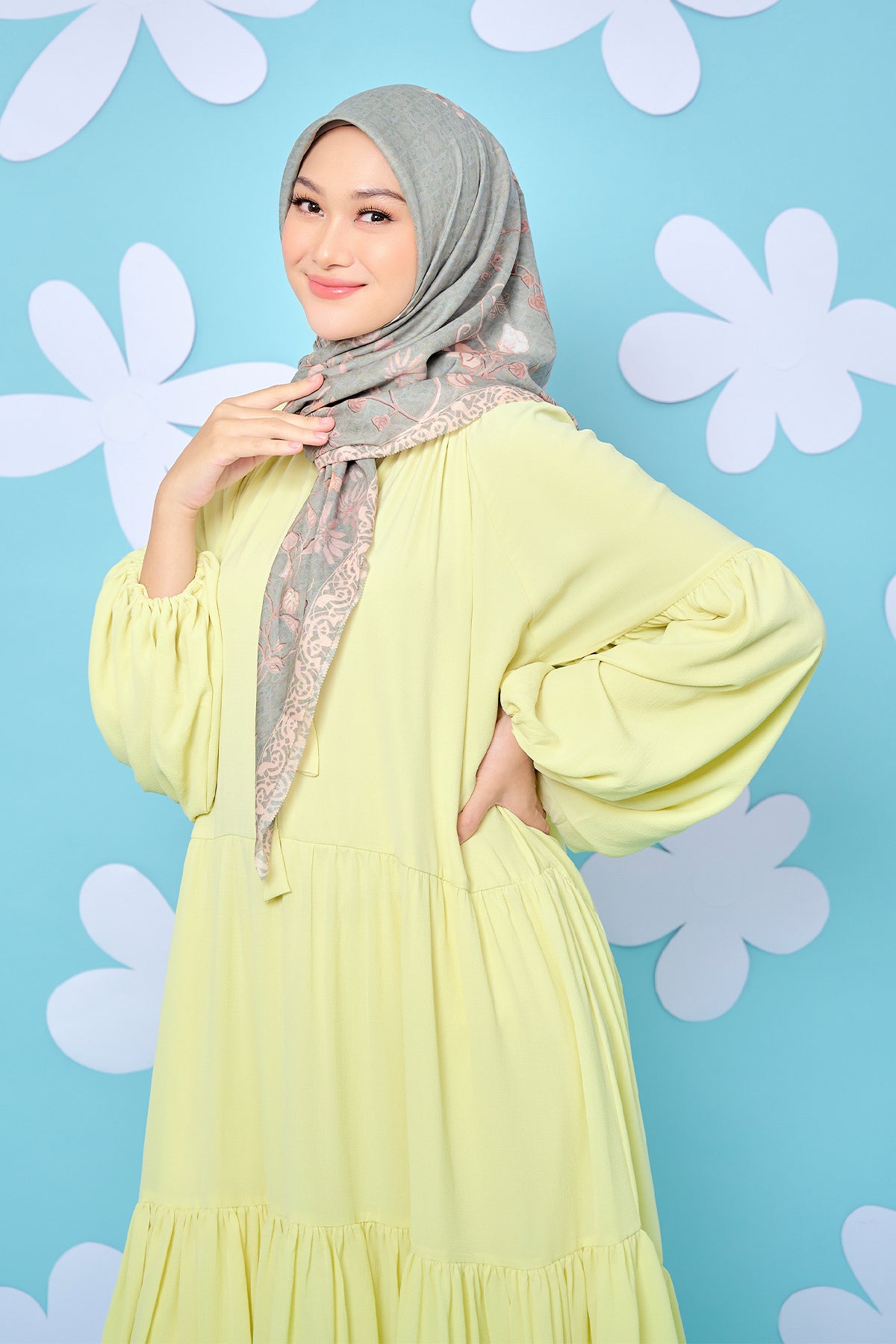 Puffy Tiered Dress - Lime
