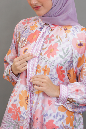 Fiori Ruffle Long Shirt - Peach