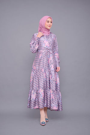 Monogram Flower Flared Dress - Purple